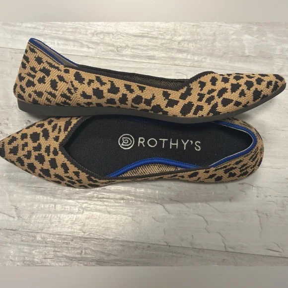 Rothy's The Point Ballet Flat Brown Leopard Print Knit Shoes Women’s Size 6 - Picture 9 of 14
